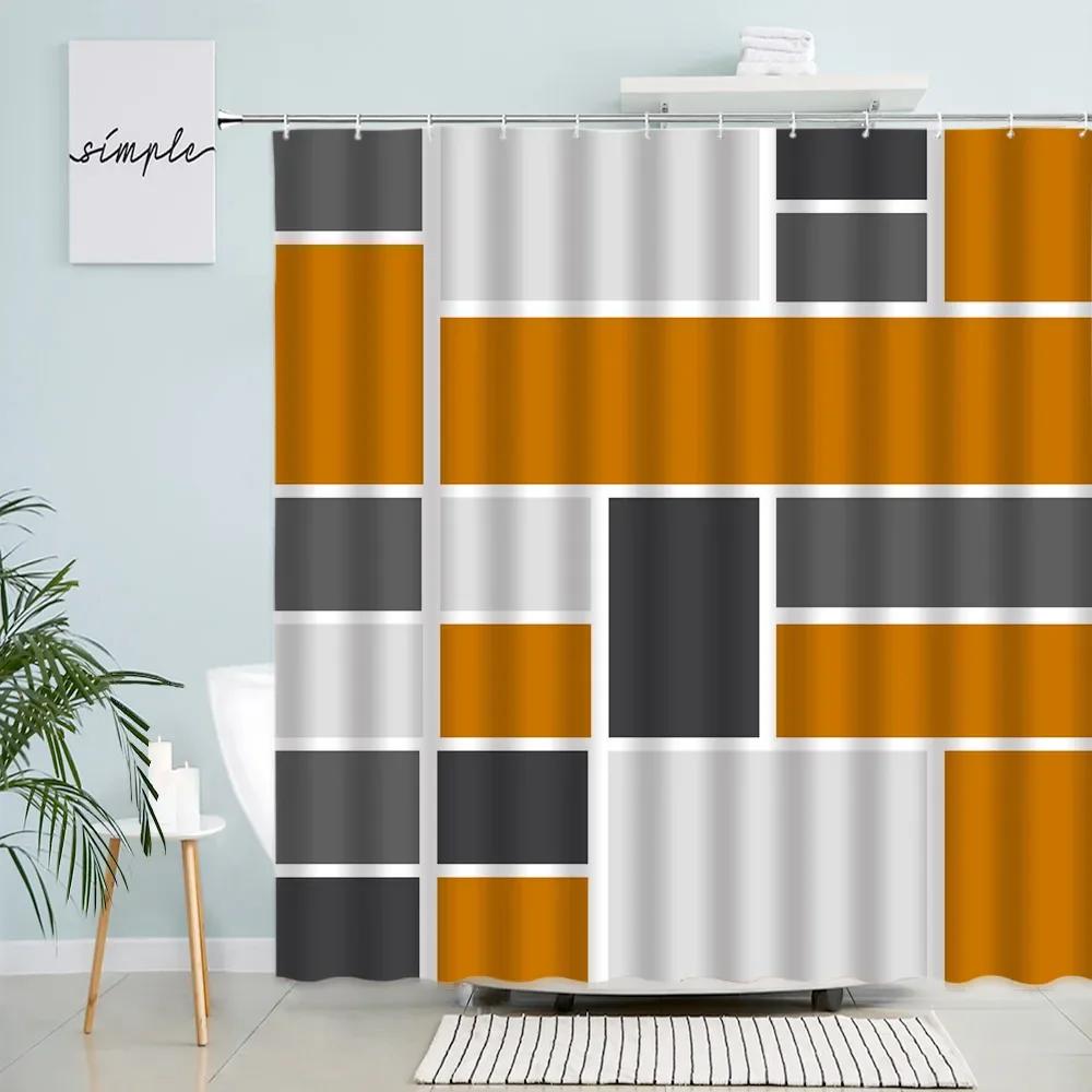 Creative Geometric Shower Curtains Black Grey Turquoise Square Plaid Bath Curtain Set Polyester Fabric Bathroom Decor with Hooks