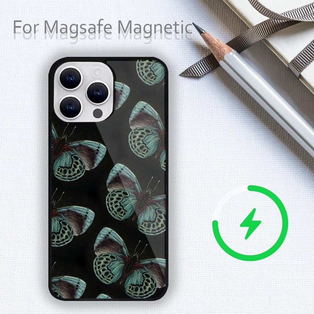 Fashion Retro Butterfly Phone Case For iPhone 15 14 13 12 11 Plus Pro Max Magsafe Magnetic Wireless Charging