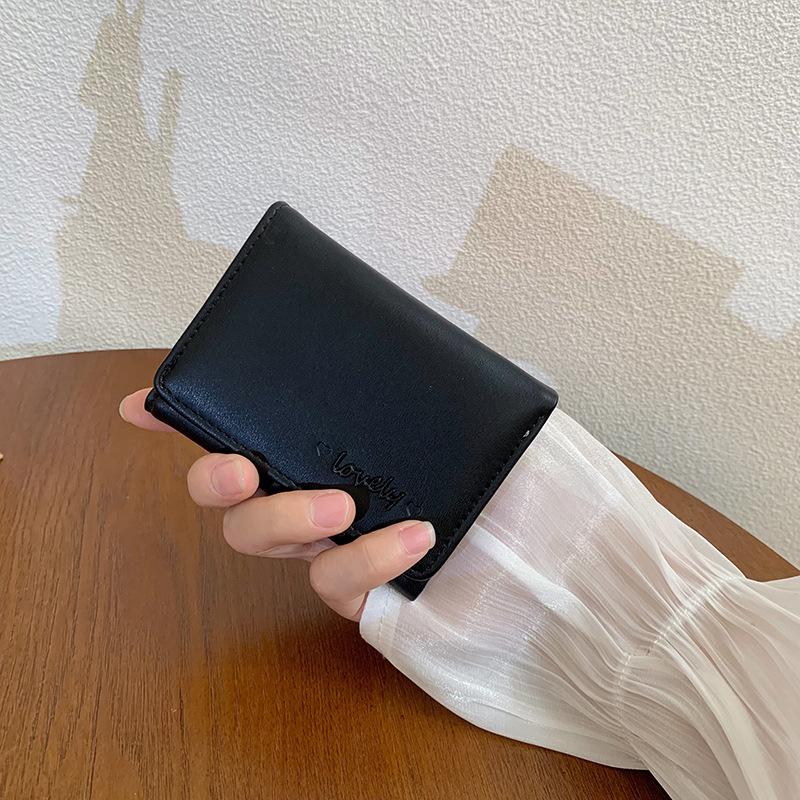 

Женский короткий кошелек, новый маленький свежий однотонный студенческий кошелек для мелочи, визитница, милый кошелек, маленький кошелек. чёрный