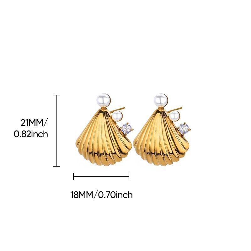 Fashion Exaggerated Starfish Flower Earrings Women's K Gold Plated Stainless Steel Gold Plated Pearl Inlaid Oil Pressure Earrings