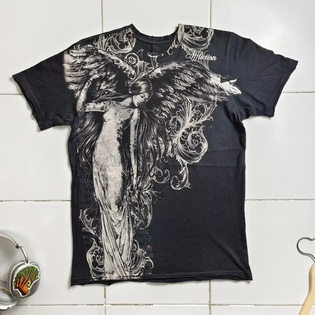 

affliction Graphic T-Shirt Mens Large Grunge Wings New Fashion Style Couple Tops Pure Cotton Shirt 4XL