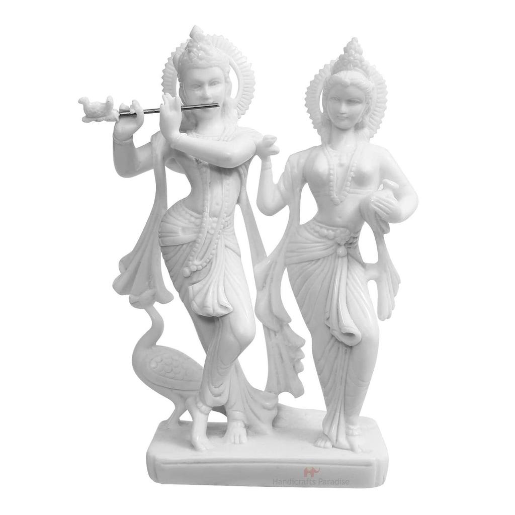 Paradise Marble Carved in Radha Krishan Figurine (Wm15048, White, Standard Size)