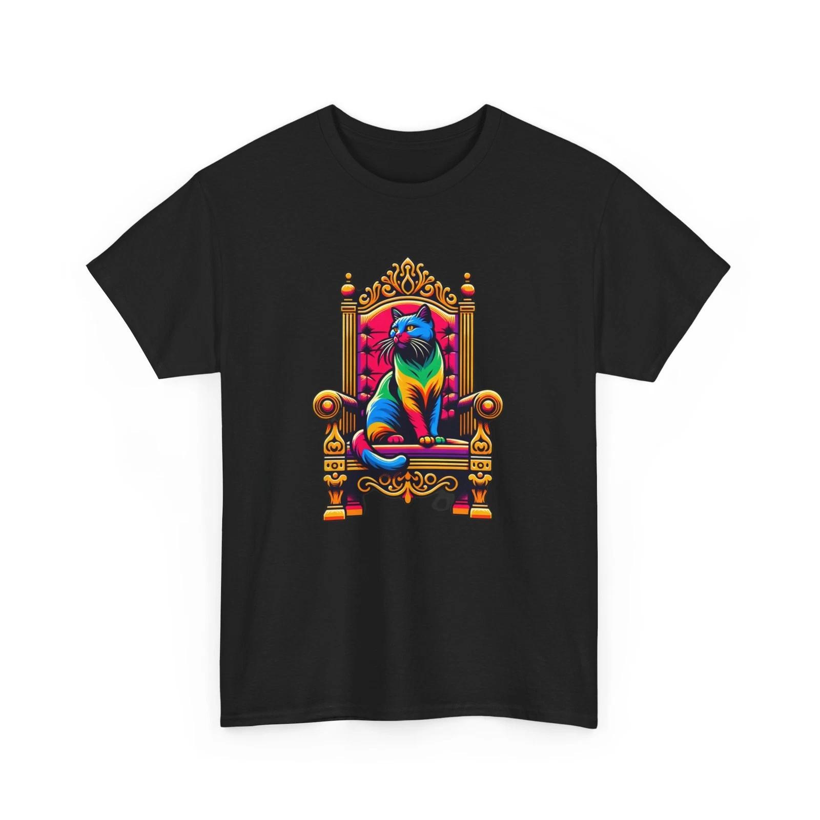 Unisex Adult T Shirt Pop Art Cat Royalty Throne Majestic Feline Pet Lover Black S