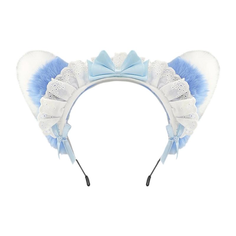 Fasce per Capelli con Orecchie da Gatto Peluche Per Costumi da Cameriera Anni 2000 Accessorio per Capelli Morbido con Fiocco a Nastro 6 Colori