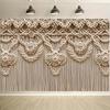 1 Fundal textil țesut în stil boem - modele rafinate din frânghie și florale, poliester alb, decorațiune pentru casă
