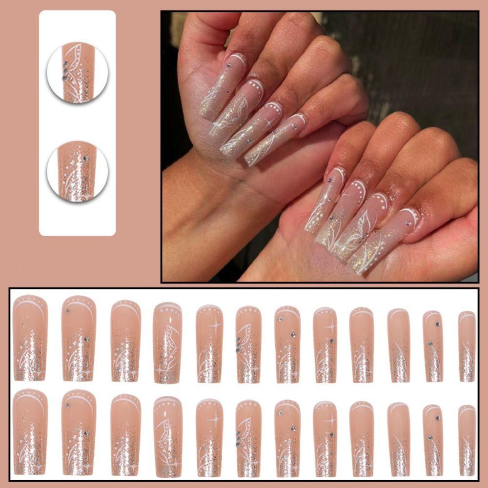 

Detachable Full Cover Press on Nails DIY Ballerina Fake Nails Butterfly Long French