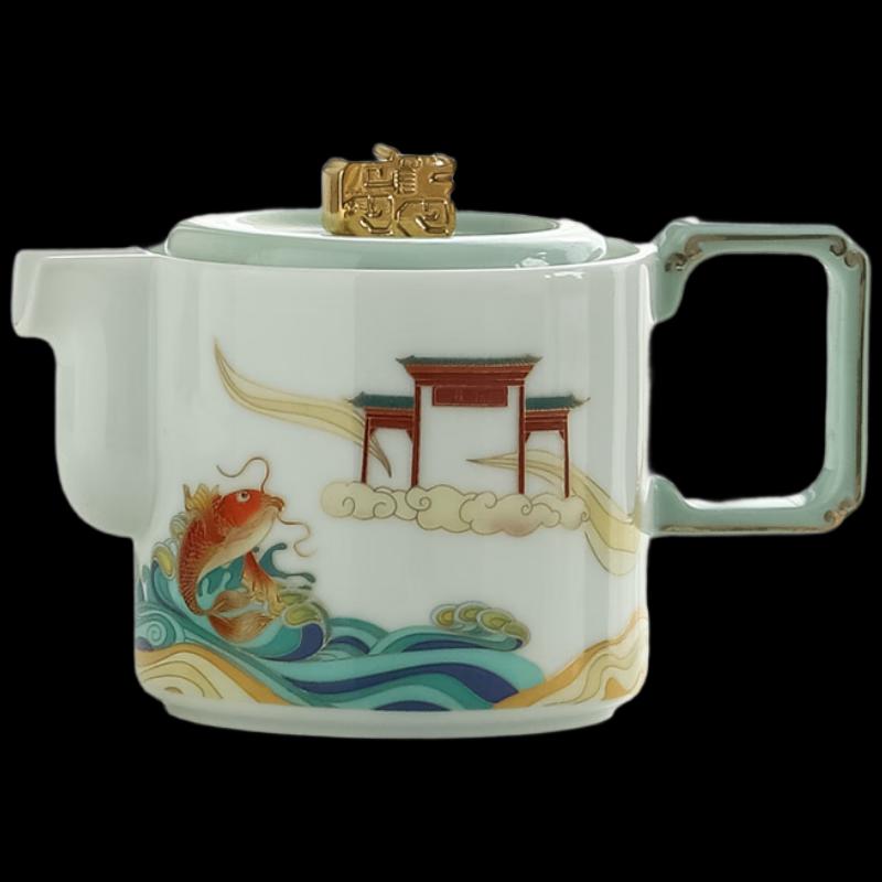 

Wanchunhe Carp Leaping Dragon Gate Mutton Fat Jade Porcelain Tea Set