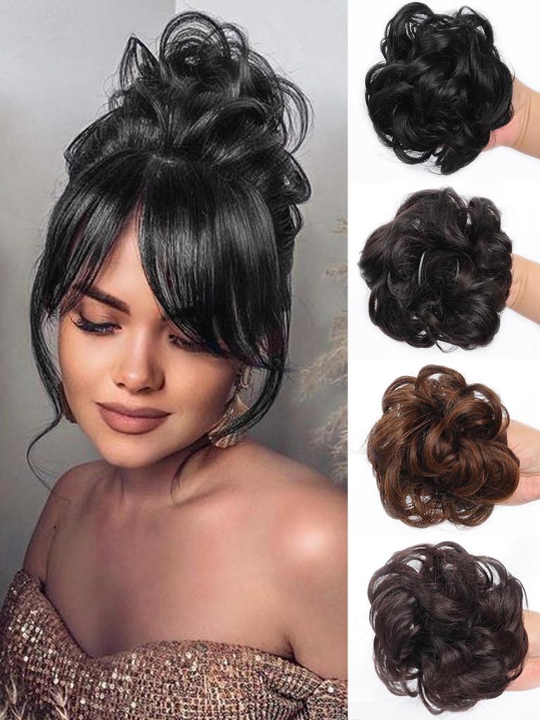 Black Brown Synthetic Chignon Messy Bun Claw Clip in Hair Piece Wavy Curly Hair Bun Ponytail Extensions Scrunchie Hairpieces for Women
