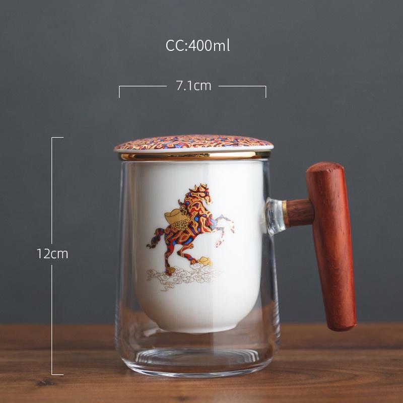 

Стеклянная кружка 400 мл с керамическим фильтром-вкладышем для разделения чая и воды, чашка для заваривания чая