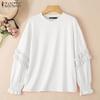 ZANZEA Women Casual Round Neck Loose Long Sleeve Blouse