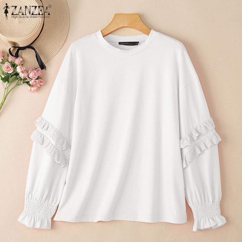 ZANZEA Women Casual Round Neck Loose Long Sleeve Blouse