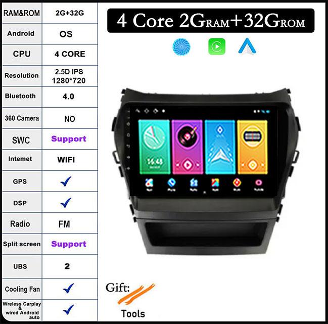

9-дюймовый экран для Hyundai Santa Fe 3 Grand lX45 2013-2016 Car Carplay Видеоплеер GPS IPS Навигация Мультимедиа Стерео 4G LET