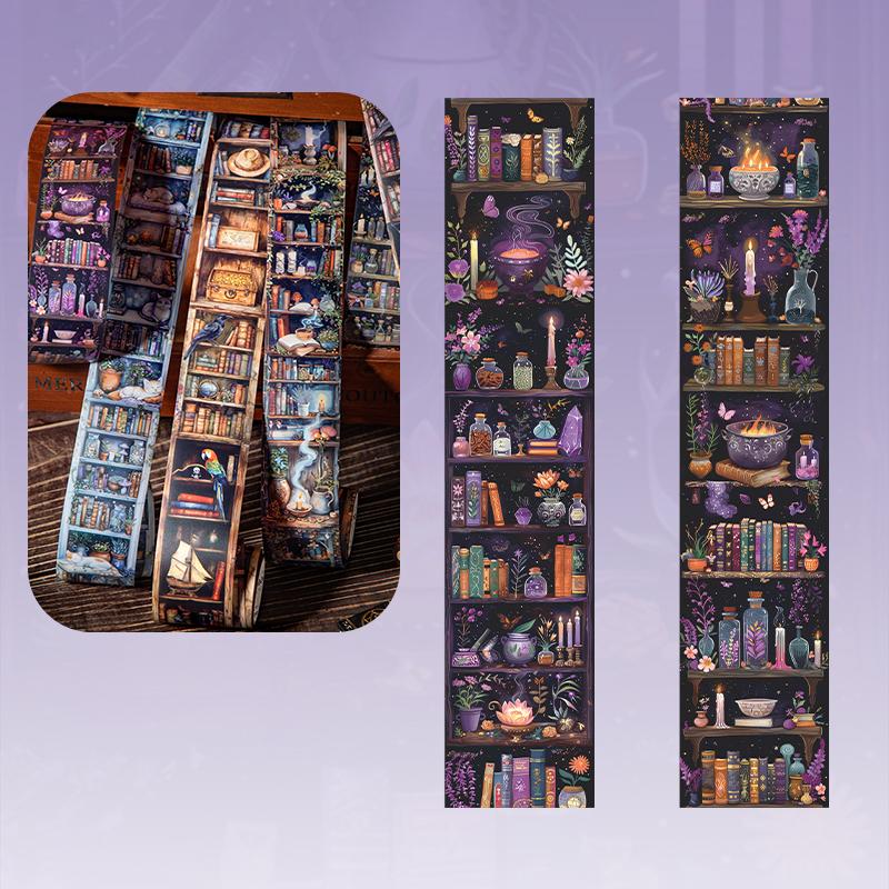 

Набор ленты-васи с клипом для книжной полки темной магии, водонепроницаемые готические наклейки-роллы для скрапбукинга