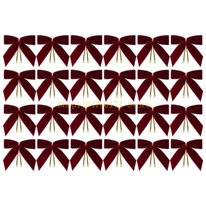24pcs Christmas Tree Bows Velvets Bowknot Decorations for Holiday Parties Butterfly Knot Embellishment Accessories top sale
