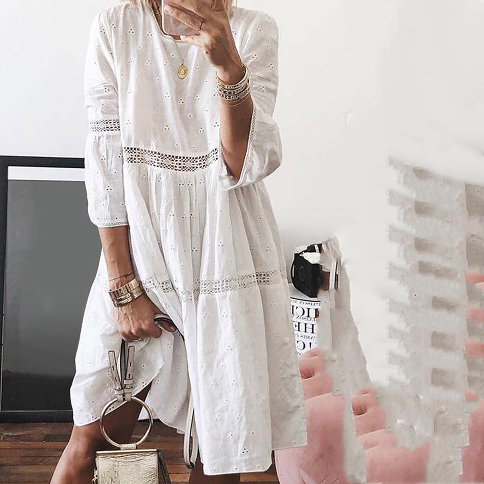 

Женские платья в стиле бохо с твердым вырезом и длинными рукавами с длинными рукавами 5XL белый