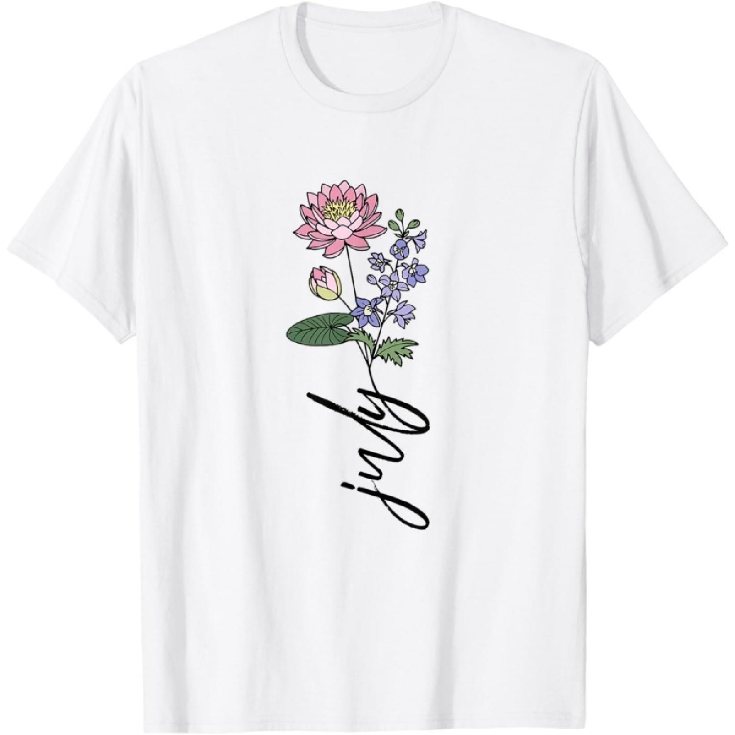 Футболка с изображением цветка месяца июля: Кувшинка, Дельфиниум S