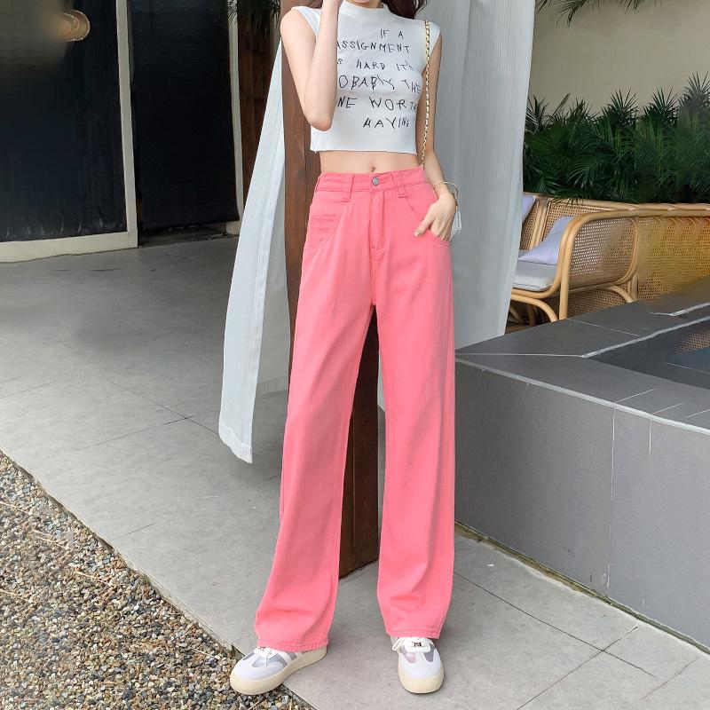 

Женские джинсы с высокой посадкой и широкими штанинами - Прилегающий, прямой и свободный крой для весны, осени, зимы 2024. 3XL розовый