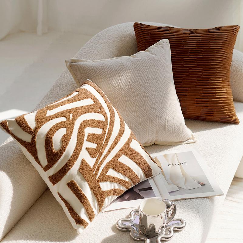 Boho Style Textured Cushion Covers Set - Tufted Geometric & Woven Brown Throw Pillow Cases for Home Decor Couch Decoration