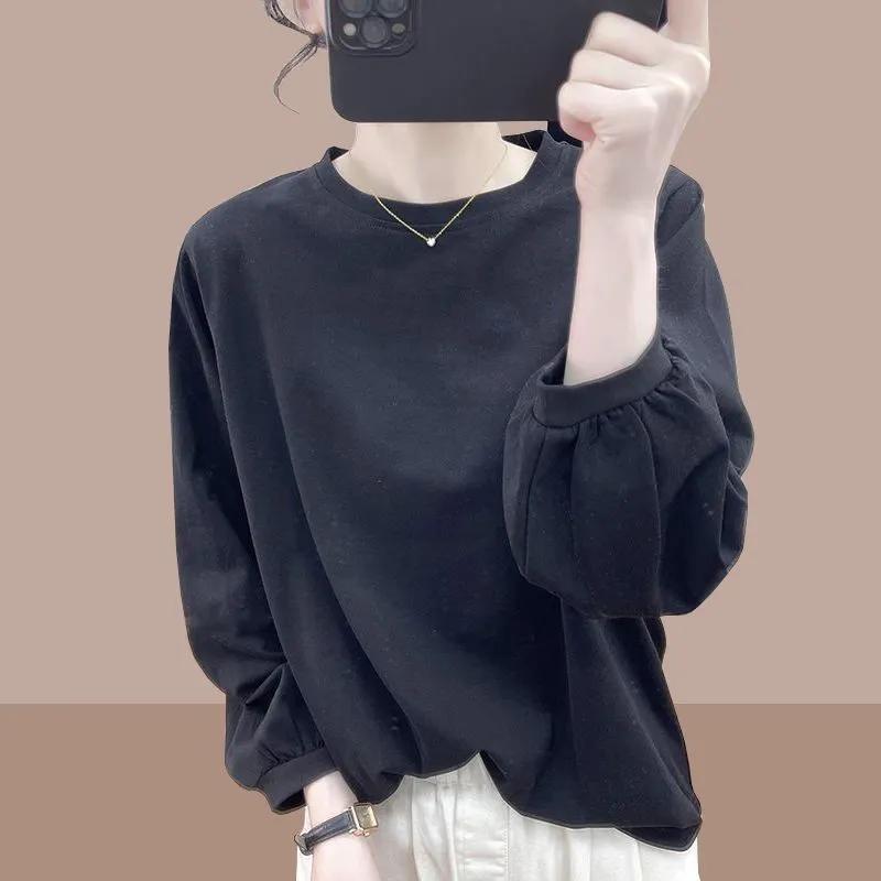 Women S Long Sleeve T Shirt Lantern Sleeve Loose Fit Casual Vintage Pleated Top