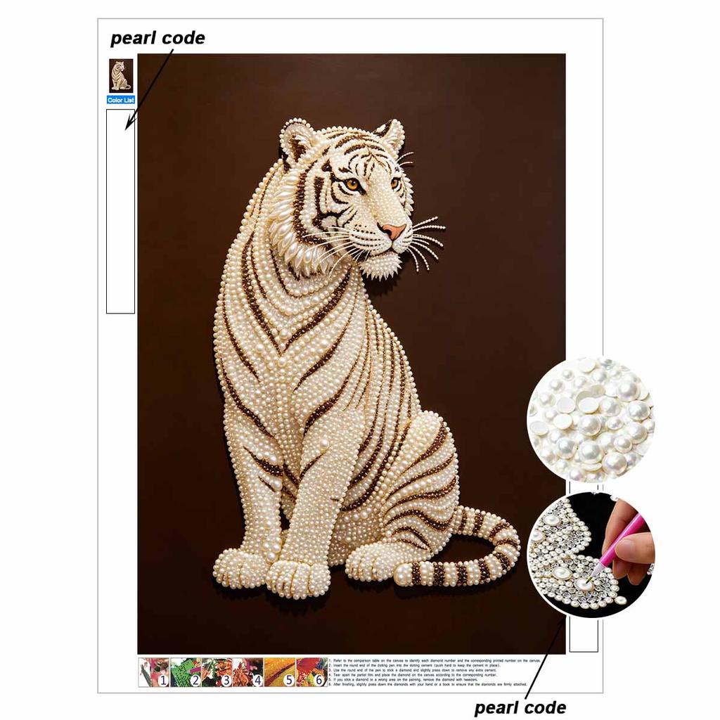 5D DIY Pearl Diamond Painting Kit Majestic White Tiger Full Drill Embroidery Mosaic Art Home Wall Decor Gift