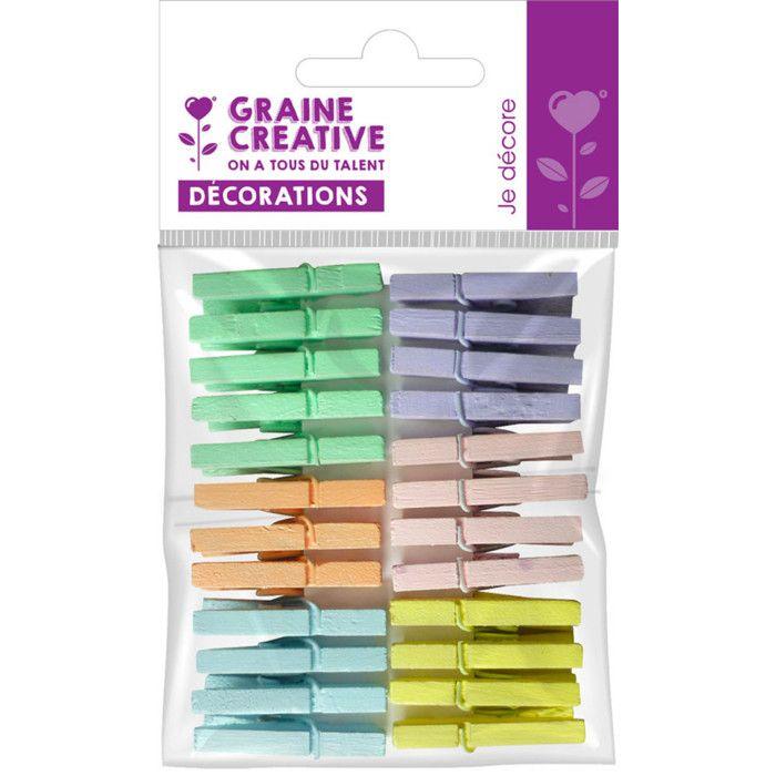 Pinces à linge - Couleurs Pastel - 2,5 cm - 24 pcs - Multicolore - Accessoire créatif