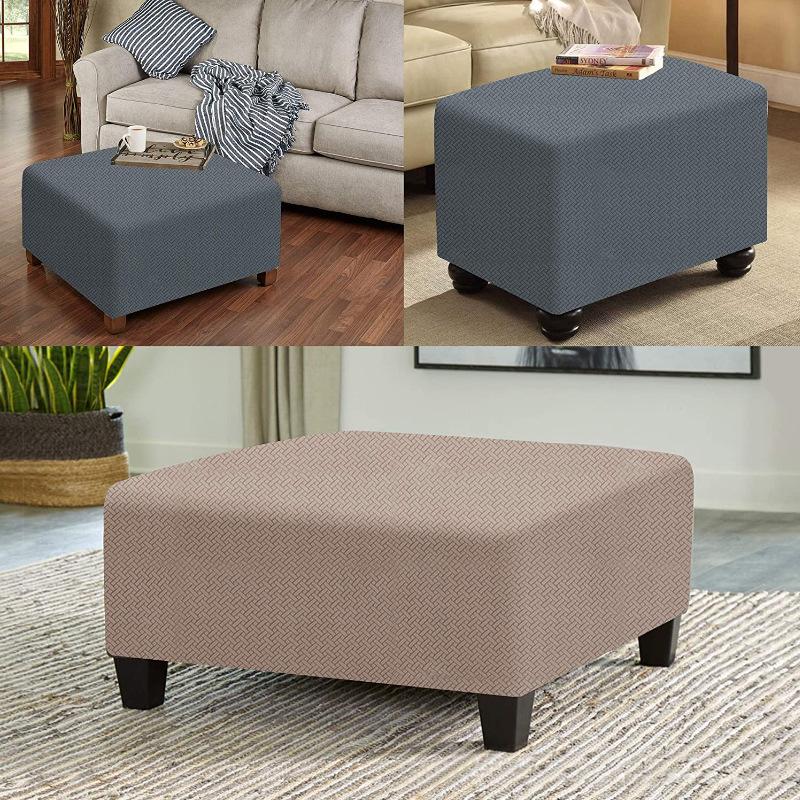 Jacquard Ottoman Cover Stretch Durable Footstool Cover Bench Stool Cover Washable Furniture Protector Stool Cover