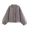 Grey Ribbed Lace-Trim Knit Jacket & High-Waisted Skirt - Women's Autumn/Winter European & American Style
