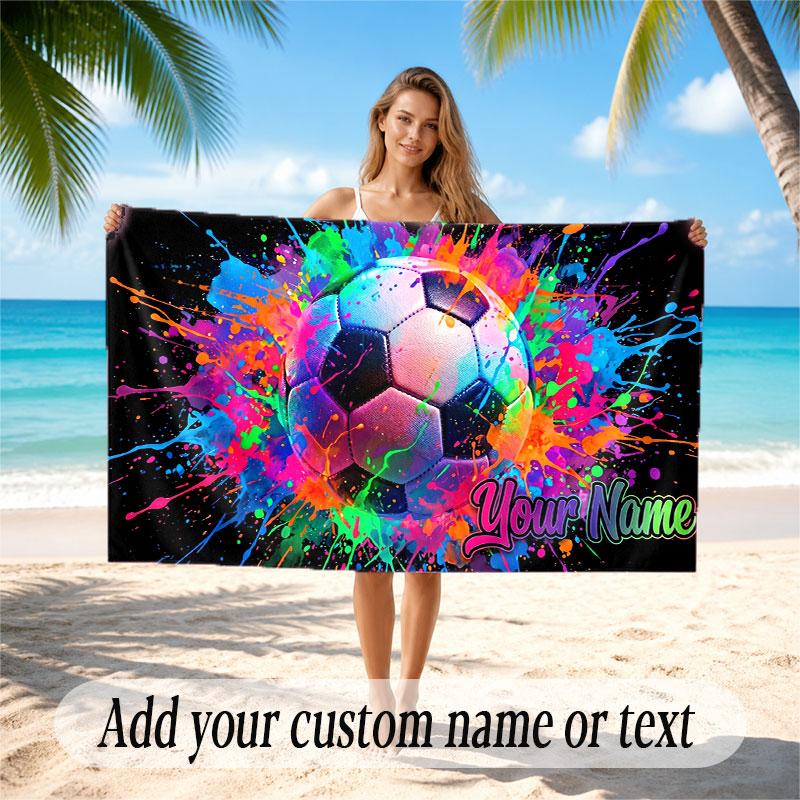 Fußball-Thema Strandtuch Personalisiert mit individuellem Namen & Text Weich Schnelltrocknend Strandtuch für Schwimmen Reisen