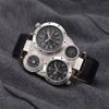 PU Leather Strap Dual Time Zone Watch Leather Strap Quartz Watch Big Face Watches  Male