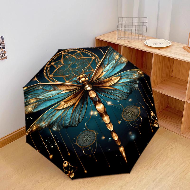 

1 PC Automatic Folding Umbrella - Dragonfly, butterfly, dragon Pattern, Portable & Foldable Design with 8 Ribs, Christmas Birthday Gifts