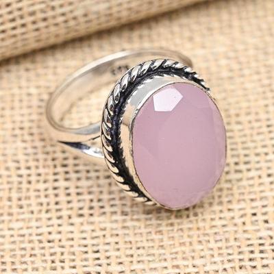 Pink Chalcedony Gemstone Handmade Solid 925 Sterling Silver Ring Jewelry