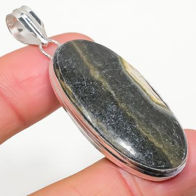 Pendentif Pierre Gemme Jaspe Bourdon Naturel Argent Sterling 925 2.25" j6r78