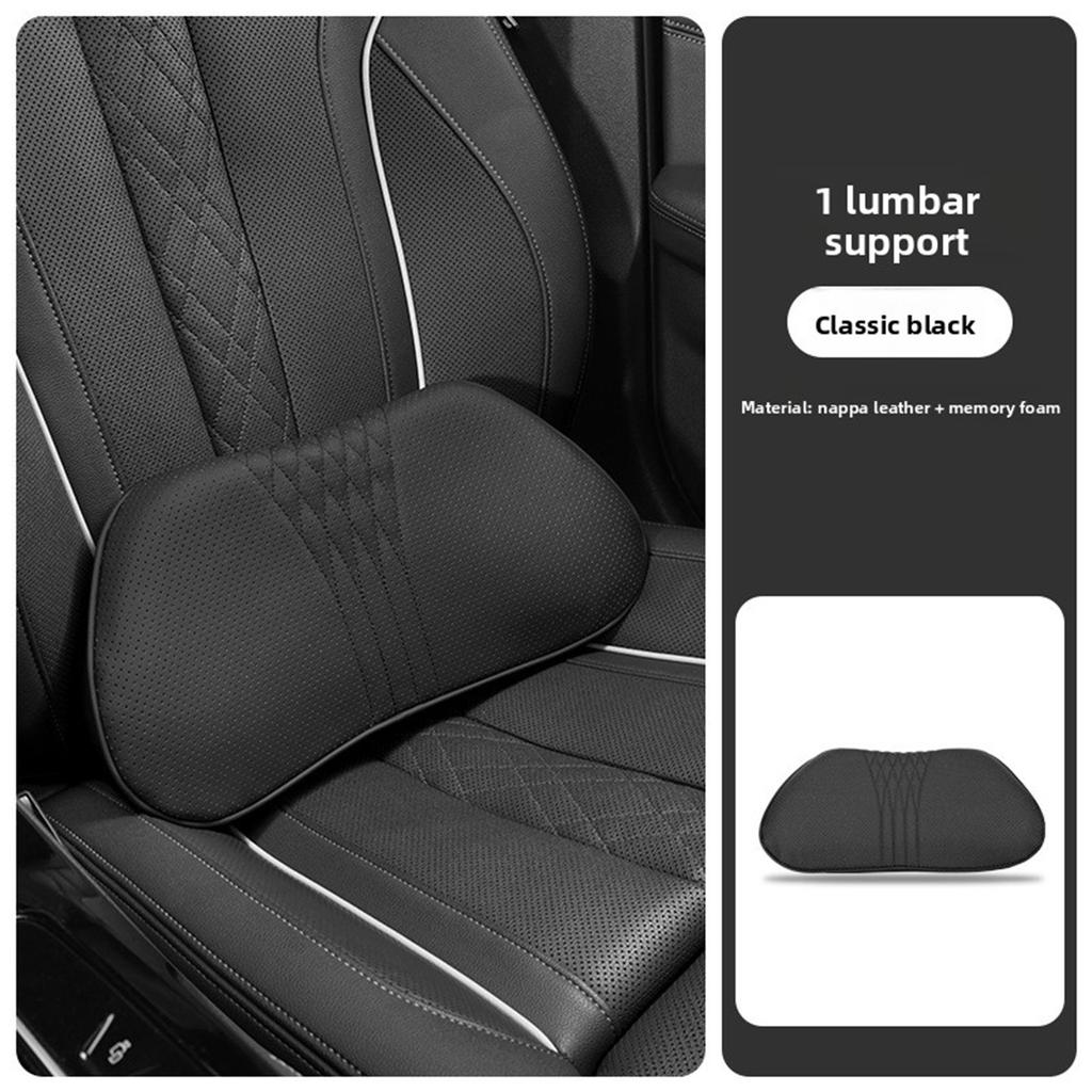 Car Seat Lumbar Support Pillow Napa Leather Back Cushion Ergonomic Design Accessories For Comfort Headrest Neck Auto Interior