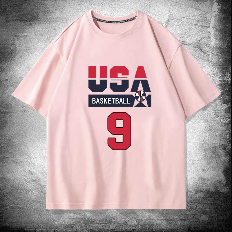 US National Team Basketball No. 9 Cotton Short-sleeved T-shirt Men's and Women's Summer Tide Brand Loose Shoulder Half-sleeved Top