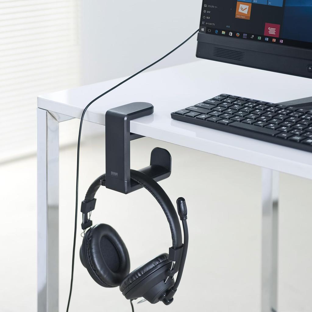 Sanwa Supply Headphone Rotating Spring Clamp PDA-STN18BK Hook, 360°
