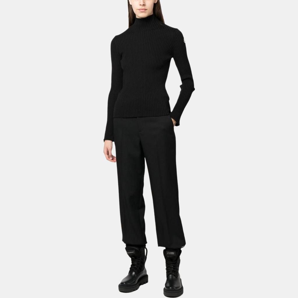 Moncler Solid Color High Neck Pullover Fitted Sweater Women sweater Black I20939F00017M1259