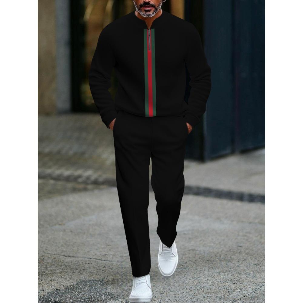 Spring Autumn 3D Printed Fashion Cool Men's Long-Sleeved Sets Half-Zipper Stand-Up Collar Men's Casual Sportswear Two-Piece Set