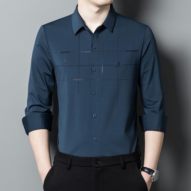 Spring and Autumn Striped Long-sleeved Men's Lapel Shirts for Young and Middle-aged Business Casual Dad Base Shirts