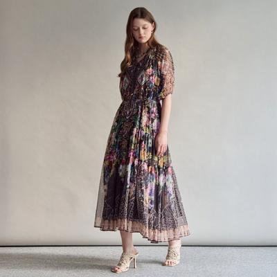 Floral Tiered Long Dress Zf08qp005nh