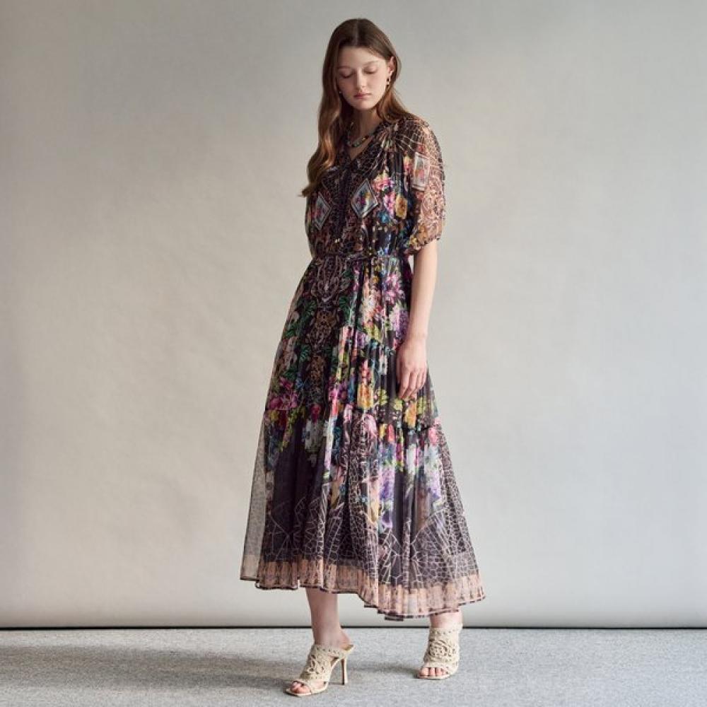 Maxza Floral Tiered Long Dress Zf08qp005nh blacks/FREE