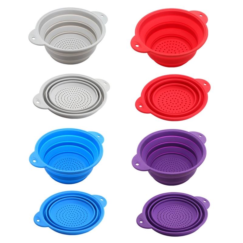 Folding Silicone Drain Basket Fruit Vegetable Washing Basket Foldable Strainer Colander Collapsible Drainer Kitchen