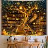 Spenlife Magical Library Tree Of Life Wall Tapestry, Fantasy Bookshelf Tree Tapestries For Room Decor, Enchanted Tapestry