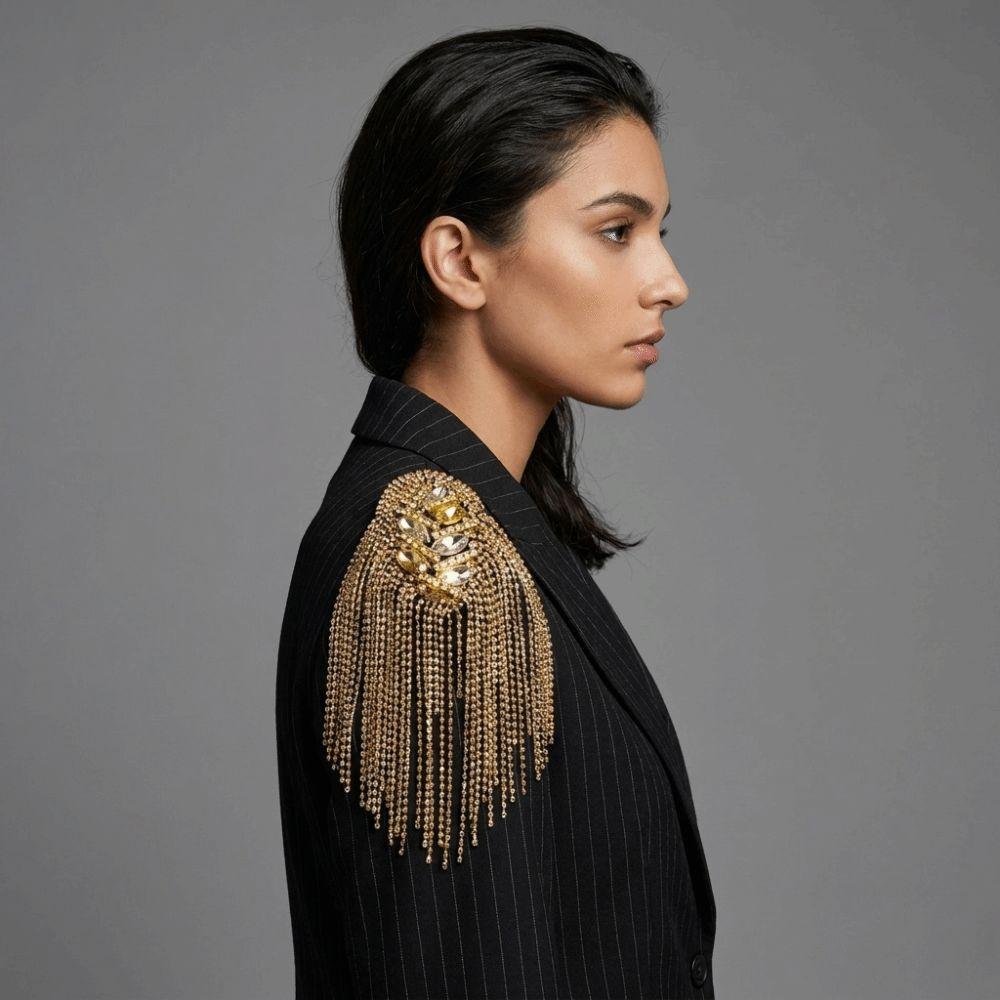 Vintage Shoulder Epaulettes Handmade Rhinestone Epaulet Fashion Tassel Shoulder Board Gifts