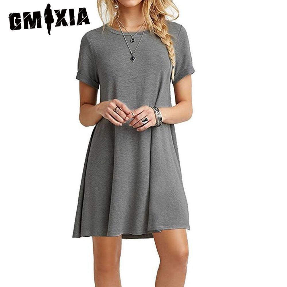 GMXIA Damenmode Sommer Frühling Einfarbiger Druck Kurzarm O-Ausschnitt Freizeitkleider