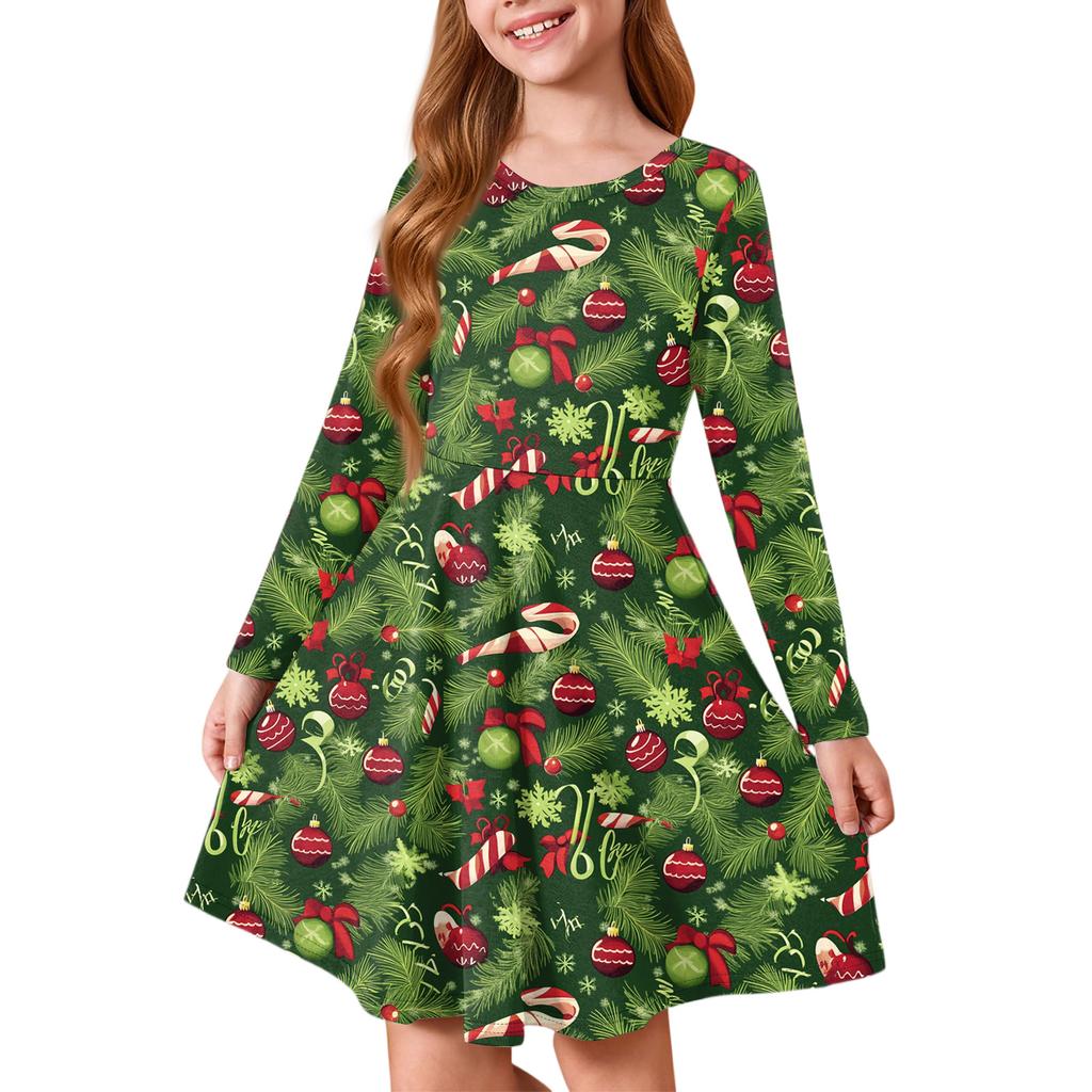 Girls' Princess Dress - Long Sleeve A-Line T-Shirt Dress Christmas Day