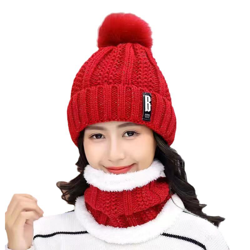 Women's Winter Korean Wool Hat with Velvet, Thick Scarf, and Knitted Ear Protection for Warmth and Style While Biking