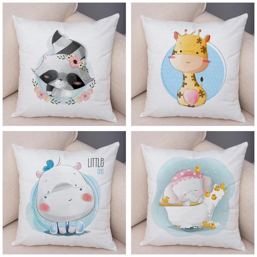 Super Soft Plush Cute Cartoon Giraffe Eleghant Lion Pillow Case Nordic Kids Room Decor Lovely Animal Cushion Cover For Sofa Home