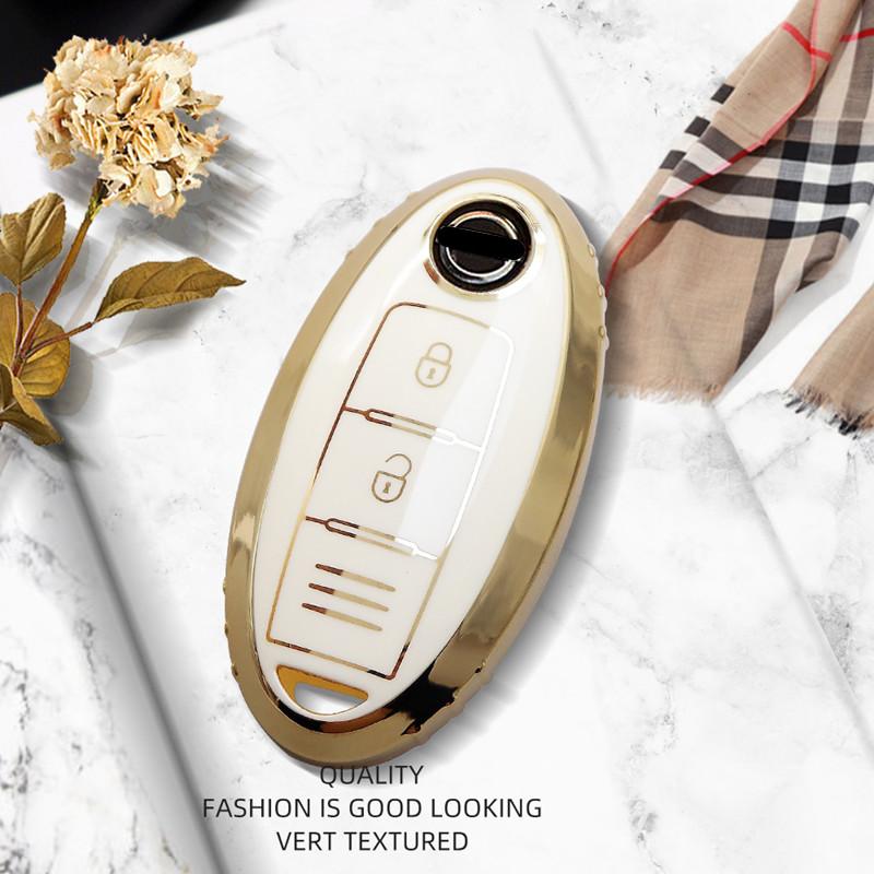 Luxuriöse goldene Fernbedienung Autoschlüssel-Hülle für Nissan Qashqai Juke J10 J11 X-Trail T32 T31 Kicks Tiida Pathfinder Murano