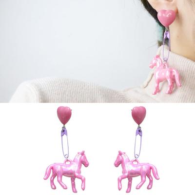 Unique Horse Earrings with Heart and Paperclip Pattern Cuteness Pony Earrings Resin Texture Suitable for Everyday Wear