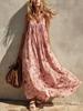 European and American new elegant floral chiffon suspender sleeveless long dress loose temperament holiday dress